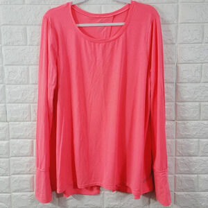 GapFit Women's Back Wrap Crew Neck Tee Shirt Long Sleeve Coral Size XL